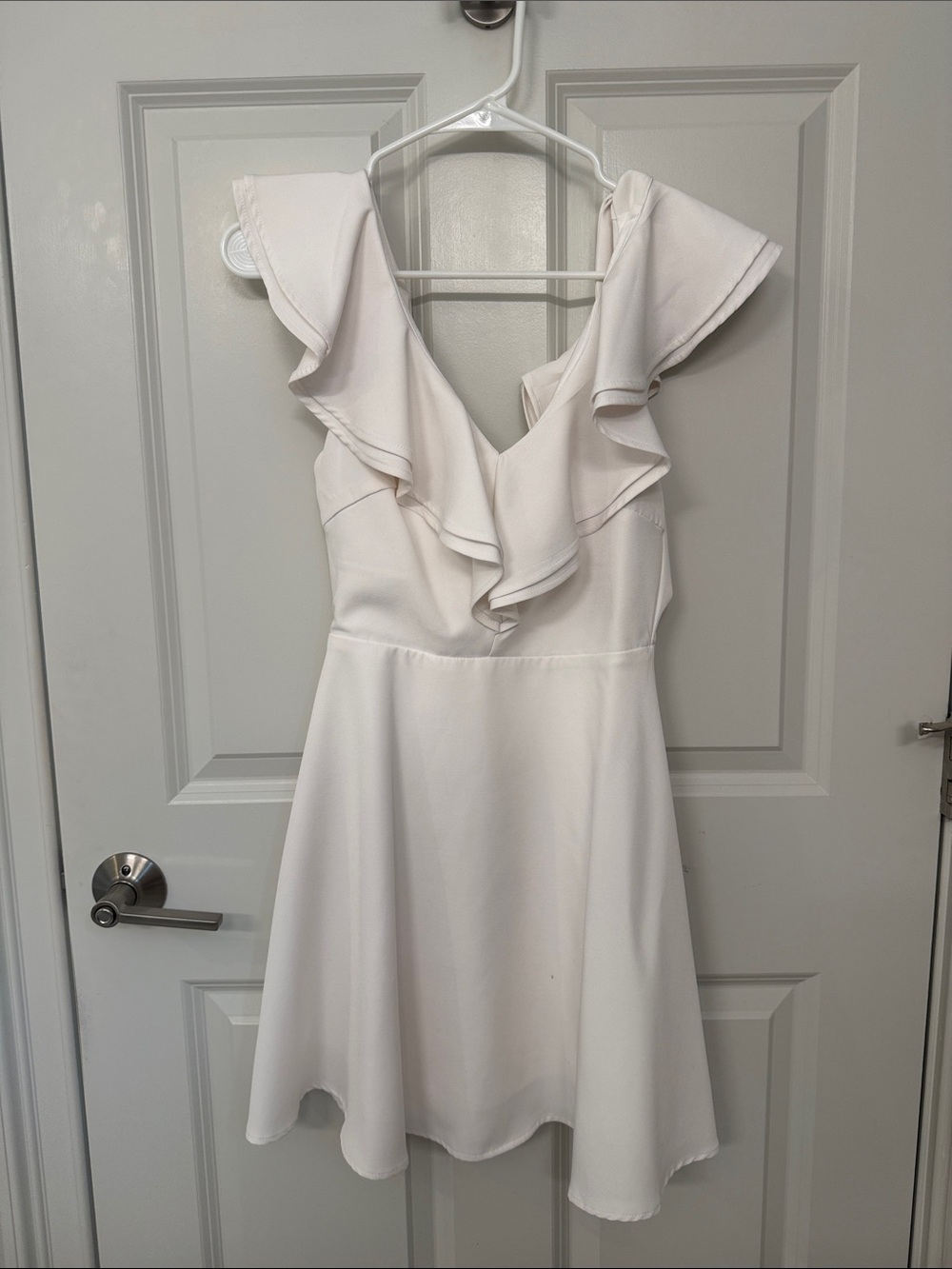 Lulu's Cream Ruffle V-Neck Mini Dress